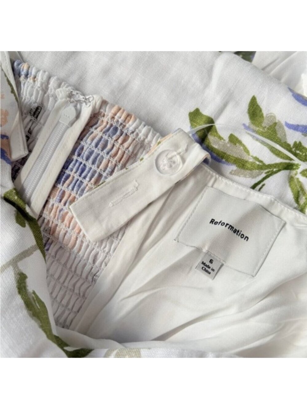 NEW Reformation Janu Midi Linen Dress Serenity White Blue Floral | US 6 / UK 10 - Picture 9 of 14
